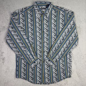 Barnes Storm Shirt Mens Medium Gray Geometric Stripe Print Cotton Button Up